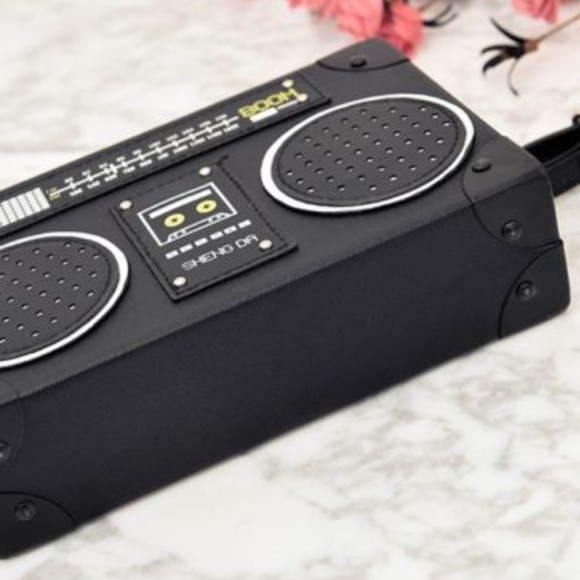 🌸 RADIO PURSE TOTE CLUTCH MUSIC FESTIVAL ROCKER BLACK PURSE HAARD BOX BEAT DJ - Picture 6 of 7